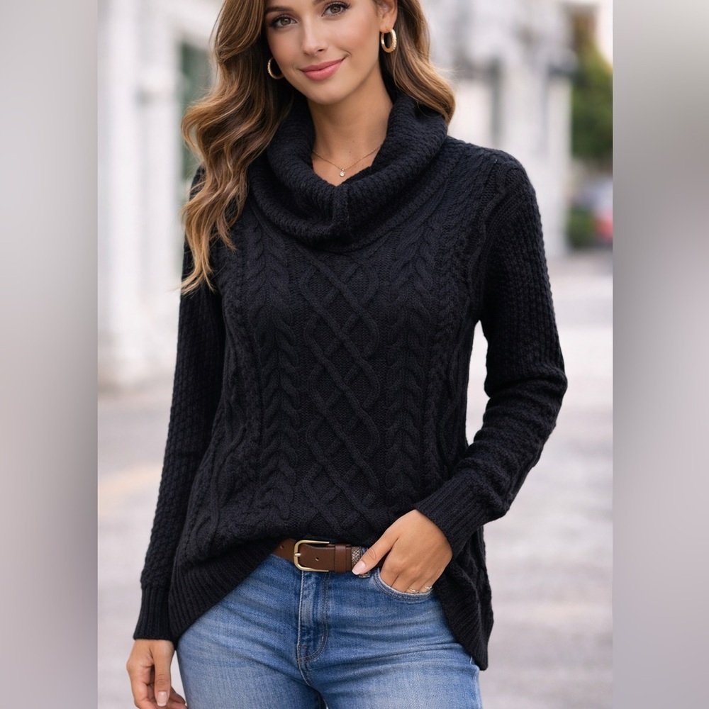 Scotch & Soda Black Turtleneck Wool Blend Thick Cable Knit Sweater Size S